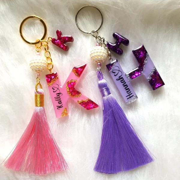 Personalised Custom Keyring Keychain Letter Resin